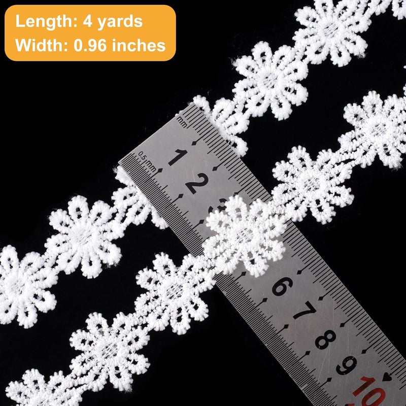 Deozu 4 Yards White Lace Trim, Vintage Crocheted Lace Ribbons, Embroidery Laces for DIY Crafts, Bouquet, Sewing, Wedding, Wrapping, Decoration (Daisy, 0.96" Wide) - Image 2